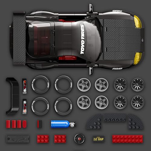Mattel Brick Shop Hot Wheels Coffret de Construction Toyota Supra MKIV 1994 série Elite, 824 pièces, détails réalistes, autocollants personnalisés, collectionneurs adultes et enfants dès 10 ans, JKG40 – vue 4