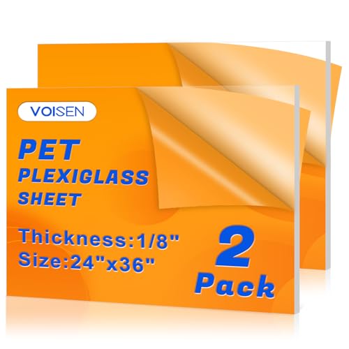 VOISEN 2 Pack Plexiglass Sheets 1/8 Inch Thick, 24"X36" Plexi Glass Panel,Plastic Sheet for Crafts,Signs, Display Cases, Sneeze Guard, Cut with Engraver,Power Saw or Hand Tools