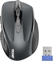 TECKNET Kabellose Maus, 2.4G Optische Funkmaus mit USB Empfänger, 2600 DPI, 24 Monate Akkulaufzei, Ergonomisches Design Wireless Mouse Kompatibel mit Laptop, PC, MacBook, Office Home, Grau
