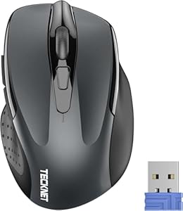 TECKNET Kabellose Maus, 2.4G Optische Funkmaus mit USB Empfänger, 2600 DPI, 24 Monate Akkulaufzei, Ergonomisches Design Wireless Mouse Kompatibel mit Laptop, PC, MacBook, Office Home, Grau