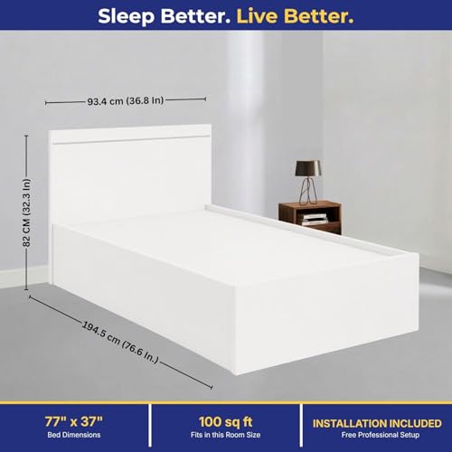 Image of DELITE KOM Single Bed with Storage, Jazz Engineered Wood Bed (77x37 Inches), Frosty White, Installation Included, 1 Year Warranty, Good for Bedroom
