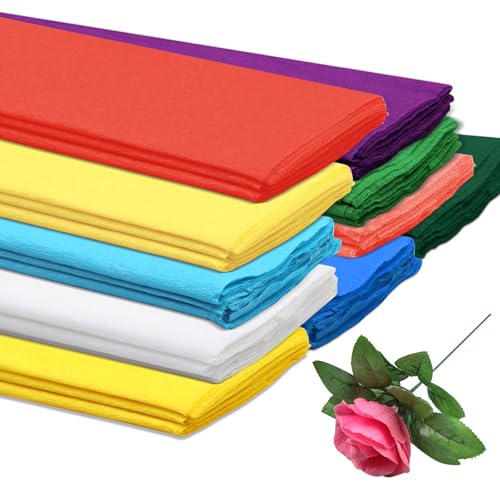 10 Colors Packing Crepe Paper Rolls, 30PCS Crepe Paper, 50X100CM Rainbow Creper Papers Creper Papers Flowers for Flowers Gift Wrapping Floral Artwork Malleable High Elasticity