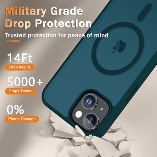 Image of YENAPOON for iPhone 15 Plus Case, iPhone 14 Plus Case, Matte Magnetic Phone Cover with 1 Screen Protector [Support for MagSafe] [Shockproof Military Grade Protection] Translucent Frosted Back, Blue