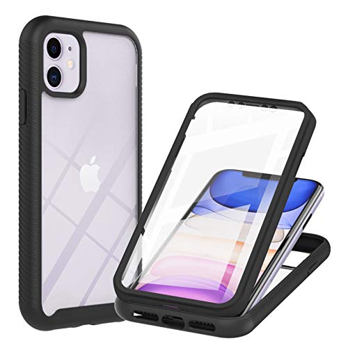 Knoowcase for iPhone 11 Case Built-in Screen Protector iPhone 11 Phone Case Shockproof Full Body Protection Rubber Bumper Stylish Clear Rugged Back Shell Cover,Black