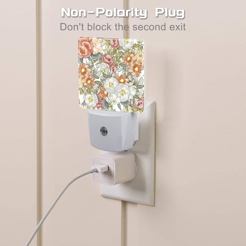Image of Watercolor Flowers and Herbs Night Light Plug into Wall,Abstract Botanical Plants Leaves Floral Dusk to Dawn Night Light Plug in,0.5w Energy Saving NightLight for Kids Boys Girls Home Decor