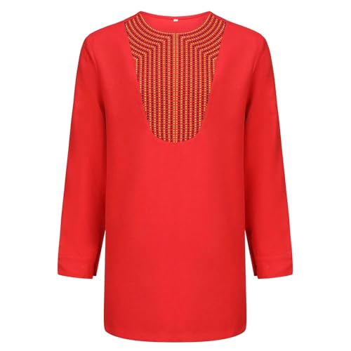 Ensemble ethnique africain rouge XL vêtement traditionnel à col rond manches longues
