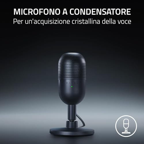 Seiren V3 Mini - Micrófono USB ultracompacto (micrófono de condensador de 14mm, patrón de captación supercardioide, sensor Tap-to-Mute con indicador LED, amortiguador incorporado) Nero - Microfono streaming - Immagine 1
