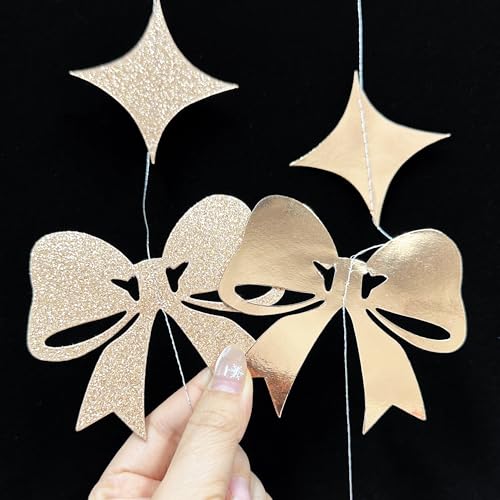 Image of Glitter Champagne 30th Bow Birthday Decorations Champagne Conquette Bow Garland Streamer Banner Backdrop for Womens Happy 30th Birthday Dirty Thirty Cheers to 30 Years Old Anniversary Party Supplies