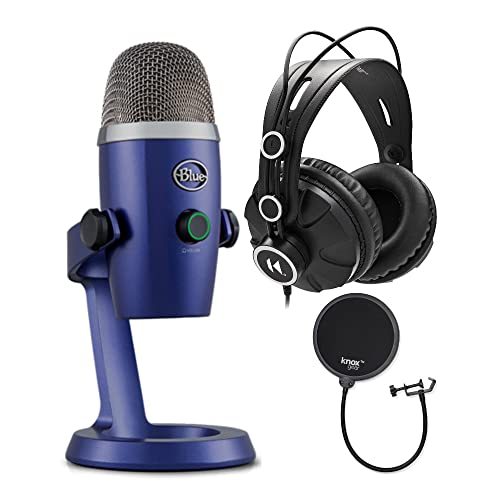 Blue Yeti Nano USB Microphone (Vivid Blue) with Headphones and Knox Gear Pop Filter