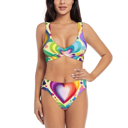 Bikini arc-en-ciel 2 pièces pour femme pour les vacances et séances piscine