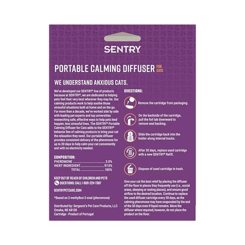 Image of Sentry Behavior Portable Calming Diffuser for Cats, Reduces Response to Normal Stress and Bad Behavior with Calming Pheromones, Easy-to-use Portable Design, 30 Day Release
