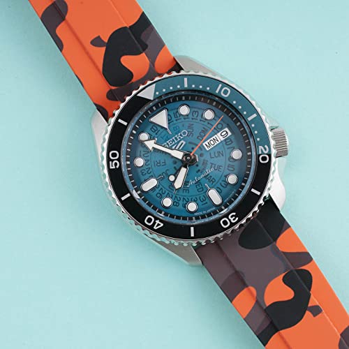 Image of StrapHabit Quick Release Rubber Watch Strap Band FKM 20mm 22mm 24mm (Orange Camo, 22mm)