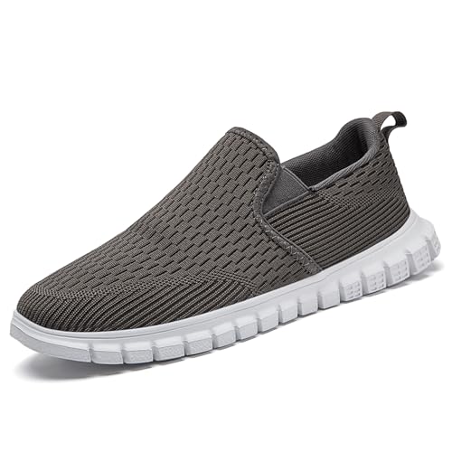 VLHGCG Reisefreundliche Herren Sneaker - Atmungsaktive Slip-On Freizeitschuhe Leichtgewicht mit Bürotauglichkeit & Antirutschfunktion Bequem Dunkelgrau EU 43