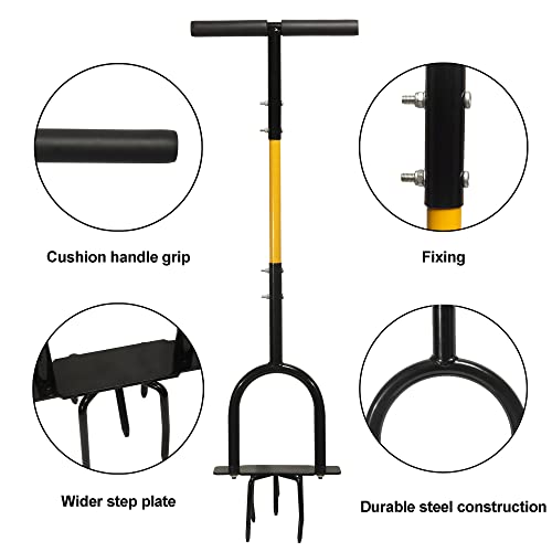 3 In 1 Lawn Aerator – 37 Inches Manual Plug Coring Aerator For Compacted Soils, Spike Aeration With 4.7 Inches Iron Tines For Small Yards, Twist Tiller Claw Cultivator For Flower Box And Raised Bed. #TOP5