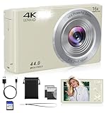 Digital Camera,Upgraded FHD 4K Digital Camera for Teens Girls Boys,Compact Digital Cameras with 64GB Memory Card,2 Batteries,Small Camera with 16X Autofocus Digital Zoom for Vlogging,Cream