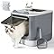 Eukue Bac à Litière Fermé, Maison de Toilette avec Plateau Amovible pour Un Nettoyage, Bac Litiere pour Chat avec Pelle, Weiß+Grau