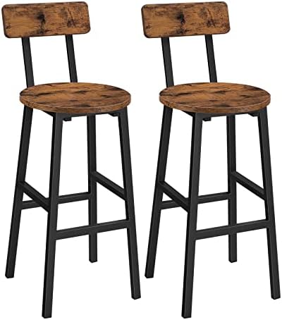 MAHANCRIS Bar Stools, Set of 2 Round Bar Chairs, 24.4 Inches Bar Stools with Back, Breakfast Bar Chairs with Footrest, Counter Bar Stools, for Dining Room, Kitchen, Bar, Rustic Brown BAHR02101