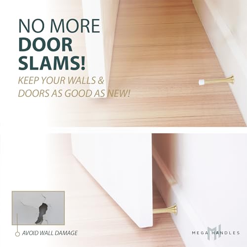 MEGA HANDLES Iron Spring Door Stopper - Flexible Rustproof Heavy Duty Spring Door Stopper 3.35\" with Screw Rubber Tip (Satin Brass) - Thumbnail 6
