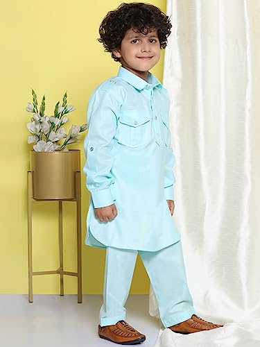 Image of AJ DEZINES Kids Cotton Full Sleeve Solid Black Pathani Suit Set for Boys - Ethnic Wear | Traditional | Festival Wear for boys - Regular Fit