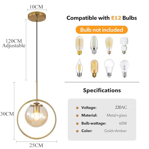 Lampe suspendue en verre doré réglable pour îlot de cuisine