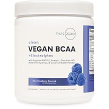 Type Zero Ultra Clean Vegan BCAA Powder + Electrolytes Blue Raspberry | 6G 211 Sugar-Free/No Sucralose BCAAs Amino Acids Supplement - BCAA Vegan Amino Acids After Workout Drink, 30 Servings