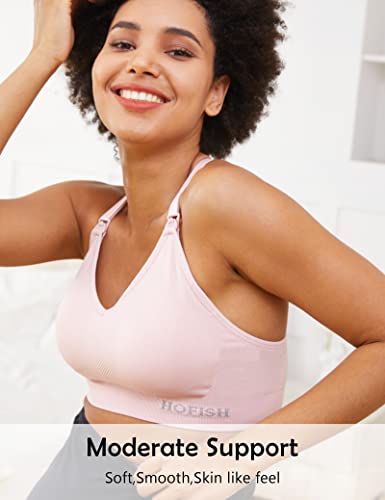 Image of HOFISH Support Nursing Bras for Breastfeeding Medium Impact Maternity & Nursing Sports Bra Seamless Racerback Pregnancy Bra