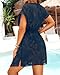 Pinup Fashion Bathing Suit Cover Ups Women Sexy Navy Blue Sheer Lace Elastic Waist Swimsuit Coverup Dress S