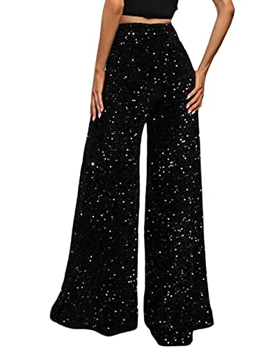 NUFIWI Sequin Bell Bottom Pants for Women High Waist Glitter Wide Leg Pants Sparkle Flared Trousers Disco Clubwear3