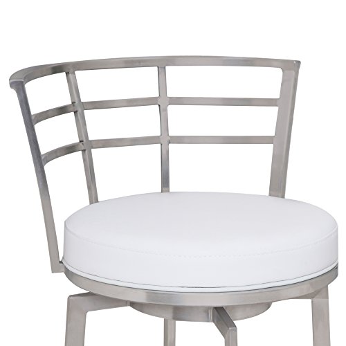 Armen Living Viper Butaco Giratorio Altura de Mostrador 26" en Cuero Sintético Blanco y Acabado Acero Inoxidable Cepillado miniatura 4
