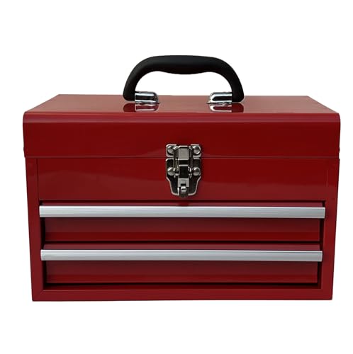 Workington Portable Metal Tool Chest with 2 Drawers, 14" 2-Drawer Tool Chest Cabinet with Ball Bearing Drawer Slides, Steel Tool Storage Box Organizer 4202 Red - Thumbnail 2