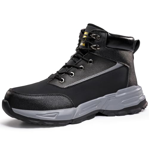 LAoutun Botas de punta de acero para hombre, botas de trabajo resistentes a la abrasión, zapatos de seguridad ligeros, cómodos, indestructibles, botas de punta de acero para hombre, construcción,
