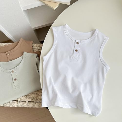 Girls Cotton Plain Tank Tops Casual Button Crew Neck Solid Basic Tees Loose Sleeveless T-Shirts Cute Summer Top4