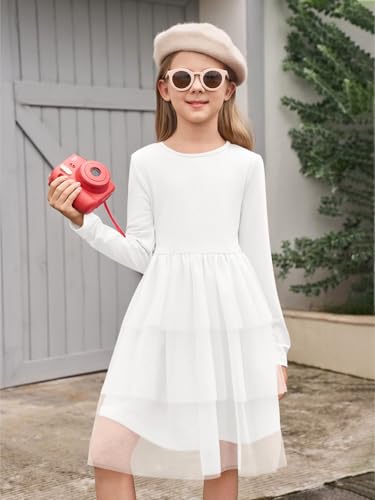 Haloumoning Girls Tutu Dress Kids Long Sleeve Fall Winter Tiered Formal Party Tulle Dresses 5-14 Years2