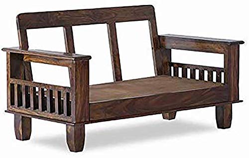 Image of Sheesham Wood Brown 2 Seater Sofa Set for Living Room Office Bedroom Furniture for Home