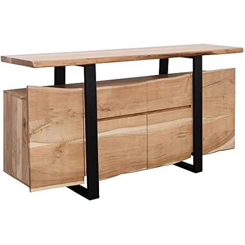 FineBuy Sideboard Akazie Kommode Massiv Holz 175x90x44cm | Highboard mit Türen & Schubladen Modern | Massive Design Anrichte | Kleiner Massivholz Schrank Landhaus Cover
