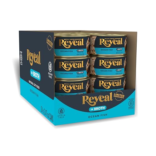Reveal Natural Wet Cat Food, 24 Count, Grain Free, Limited Ingredient Canned Food for Cats, Ocean Fish in Broth, 70g Tins