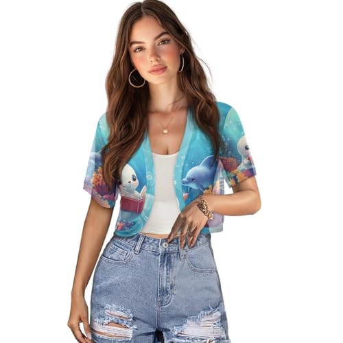 Image of Women's Shrug Short Sleeve Bolero Open Front Knit Party Tulle Cardigan Cropped Cardigan Shoulder Cover Up