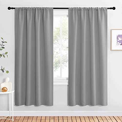 NICETOWN Silver Grey Blackout Curtains for Living Room - Triple Weave Home Decoration Thermal Insulated Solid Rod Pocket Blackout Drapes for Bedroom(S