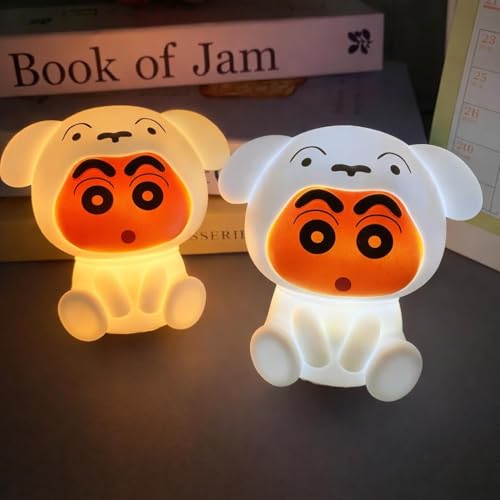 Image of The Happy Station Shin-chan Shiro Night Light, Hard Plastic, LED Lamp with Push Button, White, Small Size, Portable, Bedroom Lighting, Battery Powered