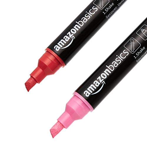 Image of Amazon Basics Bullet /Chisel Reversible Tip Liquid Chalk Markers, Erasable, Washable, Water-Based, Bold Point, 8-Pack, Bright Colors