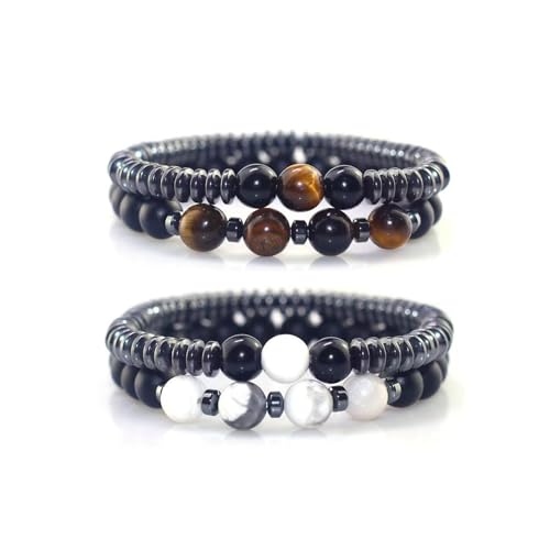 LIU JUN Humanic Maxhematie Beaded Bracelets, Natural Stone Beads Layered Lymphatic Health Energy Healing Bracelets Adjustable Length For Women Men Jewelry Gifts (white turquoise+ tiger)