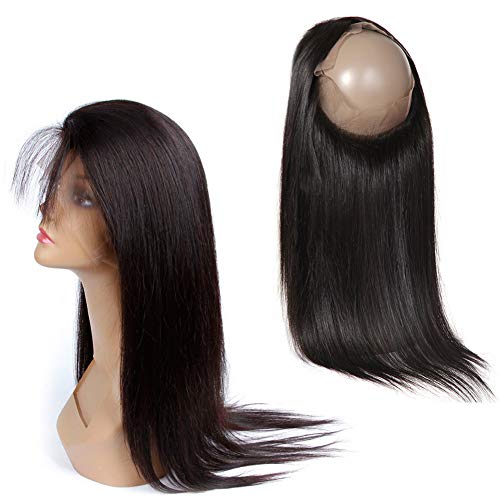Brazilian Human Hair 360 Lace Frontal Closure Pre Plucked Bleached Knots With Baby Hair Straight Hair 360 Frontal Unprocessed Human Hair Extensions Natural 1b（16inch）