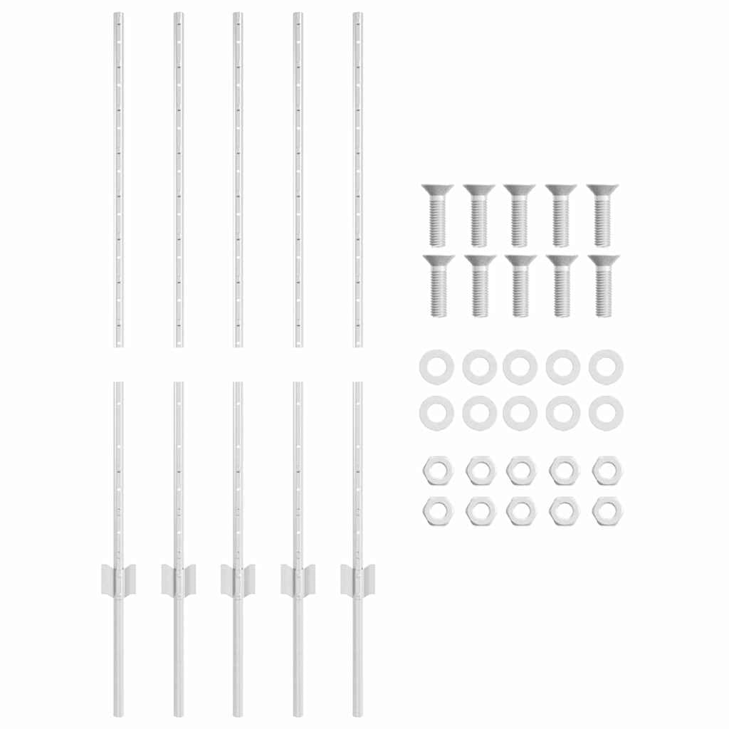Steel Fence Post, 5 pcs Silver, 39.37 inch, Painted Finish, Weather-Resistant Outdoor Garden Barrier Support