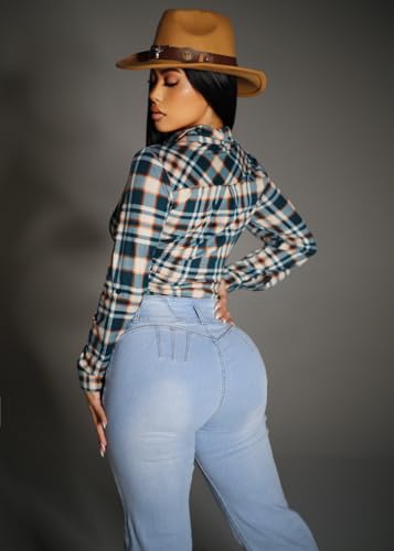 Image of Moda Xpress Women's Butt Lifting High Waisted Bootcut Jeans - Stretchy, Comfortable Flare Jeans in Junior Size Vintage Style