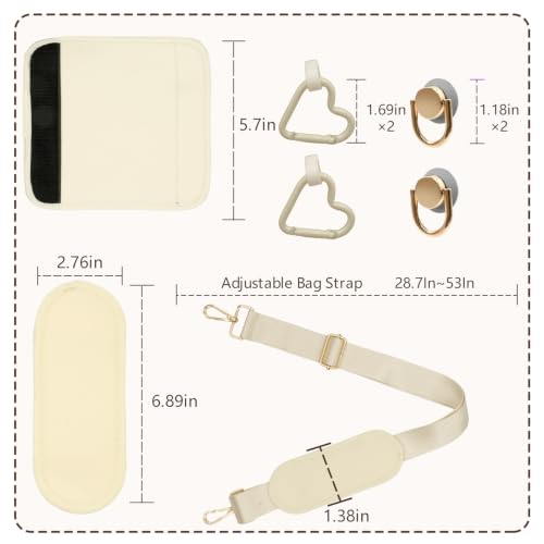 Image of LBU Strap for Bag Accessories with Handle Wrap, Shoulder Pad, Metal Connectors, 2Pcs Key Holders Crossbody Replacement Shoulder Strap Wrap for XL Medium Rubber Tote Beach Bags(Cream White)