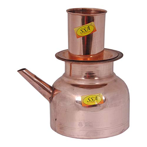 SHIV SHAKTI ARTS 15.5 cm X 15 cm Handmade 100% Pure Copper Ramjhara Pot With Lid Volume 1500ML Lota Kalash with glass For Yoga Surya Namskar Storage Water Indian Yoga Ayurveda For Good Health Set Of 2