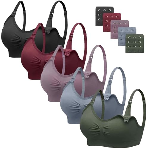 Image of Angelhood Nursing Bra 5 Pack Womens Maternity Breastfeeding Seamless Wireless Sleep Bra with Extenders