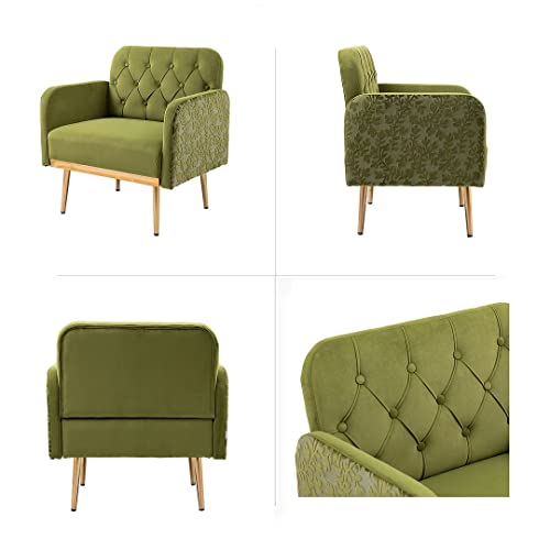Easyparner Modern Velvet Accent Chair Living Room Armchair Comfy Vanity Chair Upholstered Sofa Barrel Chair For Bedroom Reception Room (Green) #TOP2