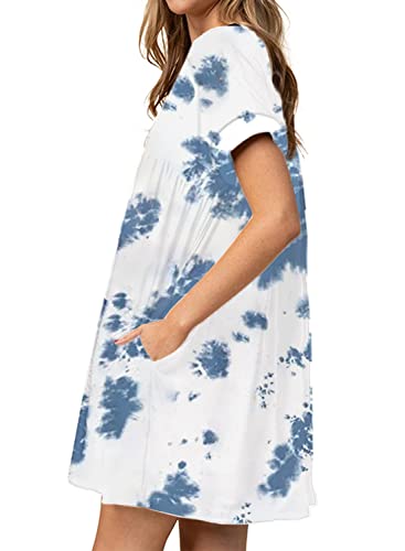 Image of Jayscreate Women's Baby Doll Dress Summer Casual Tunic Pleated Flowy Swing Short Sleeve Black V Neck Mini Dress