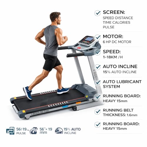 Image of Motorised Treadmill 150kg Weight capicity for Home Gym, Electric Running Machine with Digital Display, 6.5 hp Motor, 18km /h top Speed, Air Cushion Layer (1 Year Warranty) (T450)